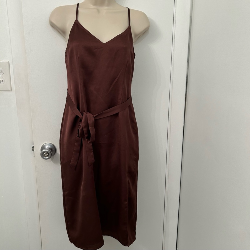 Abercrombie & Fitch Brown Tie Front Midi Dress